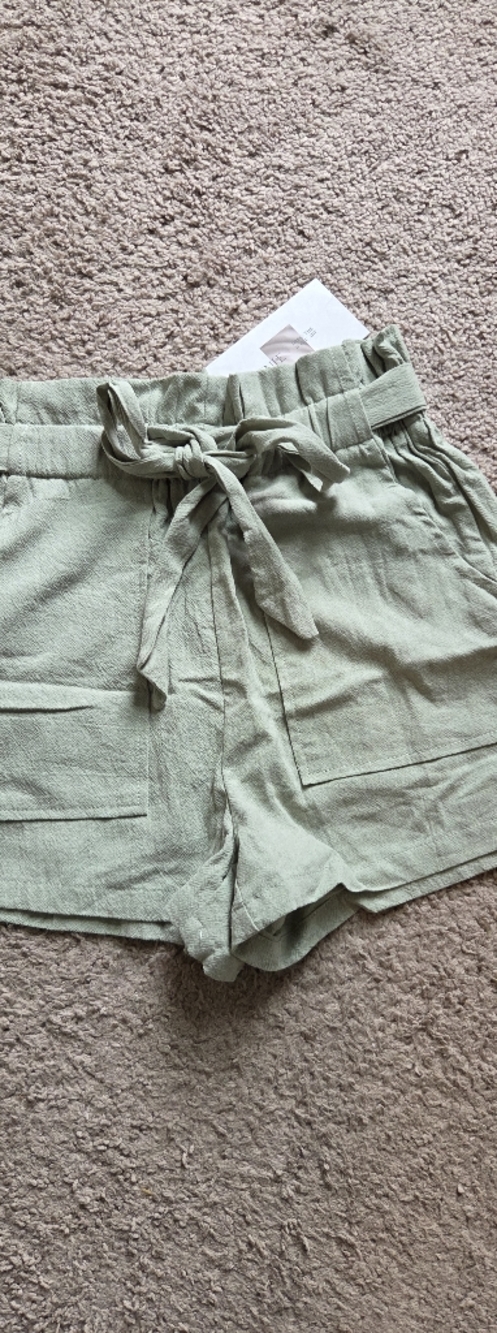 High-Waist Paperbag Shorts in Sage Green